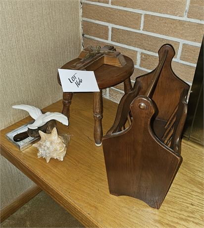 Mixed Decor Last Rites Wood Cross, Wood Magazine Rack, Stool, & More