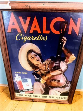 Framed 1940s Western-Themed Advertising Poster for Avalon Cigarettes