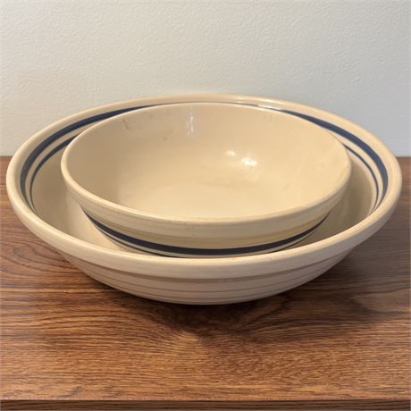 Roseville Stoneware Large Shallow Mixing Bowls