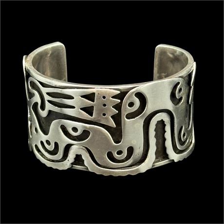 LARGE Sterling Silver Native American Tribal Cuff Bangle