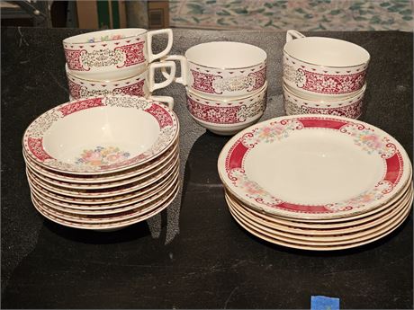 Homer Laughlin Transfer Floral Bowls / Saucers & Coffee Cups