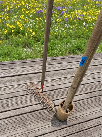 Post Hole Digger & Rake Lot