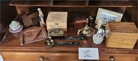 Mixed Misc Lot: Figurines, Trinket Boxes, Copper Match Holder & More