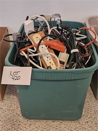 Large Tote Of Mixed Electrical Cords