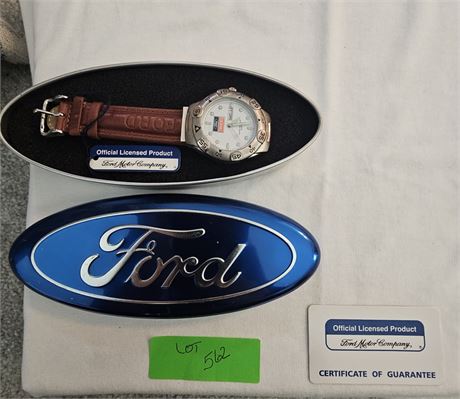 Ford Trucks Watch with Brown Leather Band & Original Tin Box