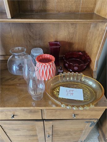 Mixed Decor- Indiana Glass Pineapple Serving Bowl, Ruby Coin Bowl & More