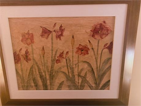 Oak Framed Wall Art Row of Red Amaryllis Light by Cheri Blum