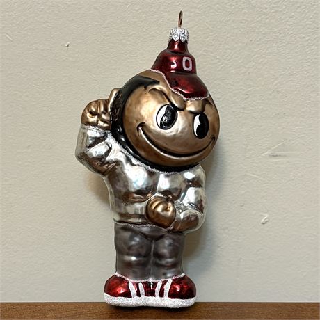 Brutus Buckeye Blown Glass Christmas Ornament - 6"
