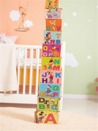 Vintage Cardboard Disney Stacking Blocks - Mickey Mouse, Pluto, Donald Duck