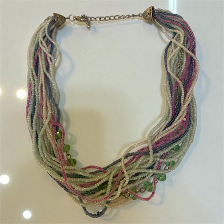 Colorful Multi-Stranded Iridescent Bead Statement Necklace