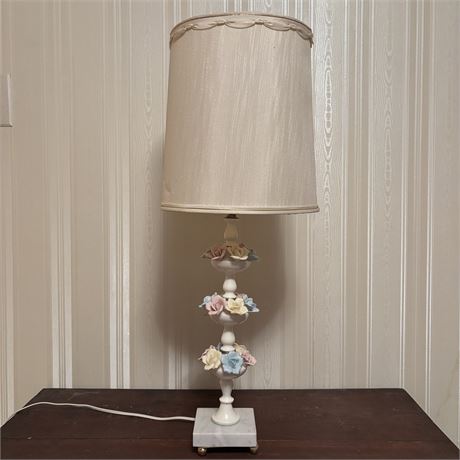 Lovely Pastel Porcelain Floral Lamp w/ Marble Base