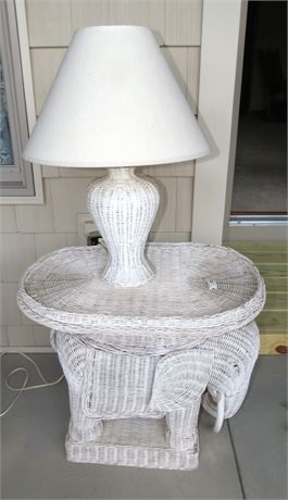 Wicker Elephant Table & Lamp