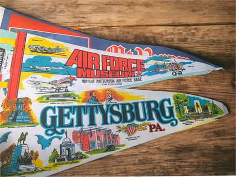 Vintage Souvenir Wall Pennants - Gettysburg, Air Force Museum, Mt Vernon & More