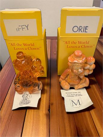 Mosser Glass Clown Set of 2 IFFY & ORIE From All The World Loves A Clown Series