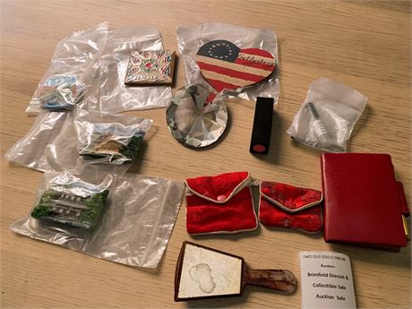 Vintage Accessory Lot - Decorative Pins, Small Change/Lipstick Pouches & More