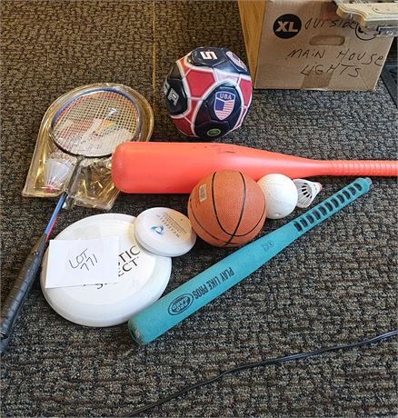 Mixed Sports Lot Soccer Ball, Rackets & More