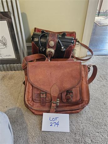 Mixed Leather Purses- Western Tooled Leather Bag, Komals Leather Messenger Bag,