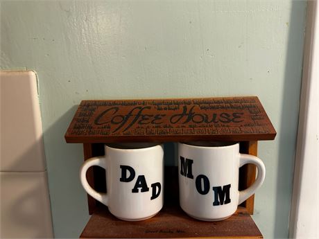 Mom & Dad Coffee Mugs and shelf