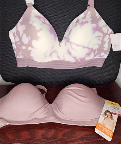 *NWT* 40C Lavendar & Lavendar/White Cotton Wireless Bras ~Set of 2