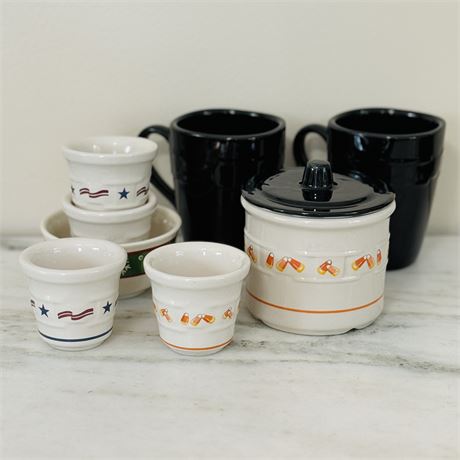 Mixed Longaberger Potter Bundle w/ Discontinue Ebony Mugs