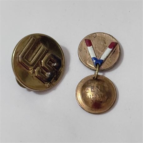 WWII "V" For Victory Pin and U.S. Military Pin