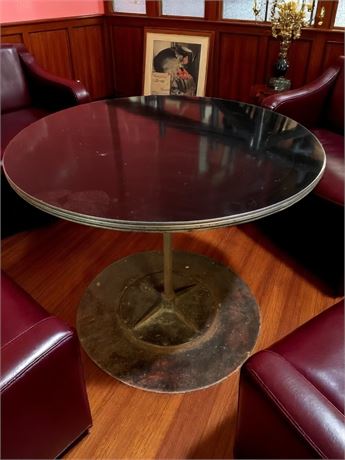 Round Black Smoking Room/Bar Table On Metal Pedestal (Vintage)