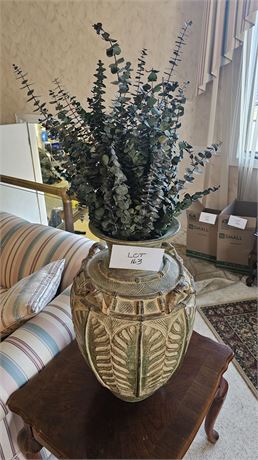 Brush Green Urn Style Vase W/Eucalyptus