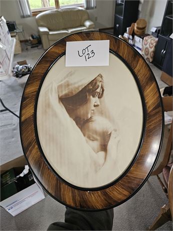 Vintage Black & White Wood Oval Frame Repro Photo