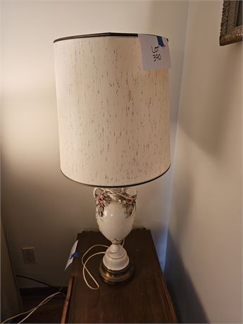 White Ceramic Applied Flowers with Metal Base Table Lamp