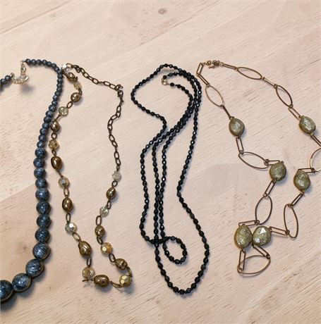 Silpada Style Link Necklace, Black French Jet Beaded Necklace