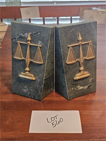 Vintage 8" Scaled of Justice Marble & Brass Bookends