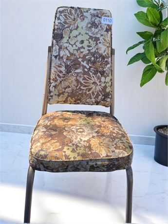 Mid Century Vintage Vinyl Chrome Floral Pattern Padded Dining/Kitchen Chairs