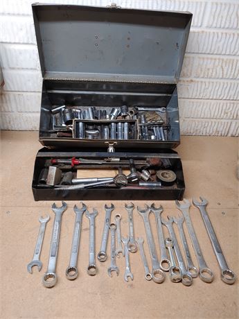 Craftsman Wrenches and Multiple Sockets in Vintage JC Penney Tool Box