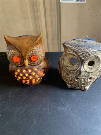 Vintage MCM Owl Shaped Lamp Or Nightlight and Hanging Owl Votive Candle Holder