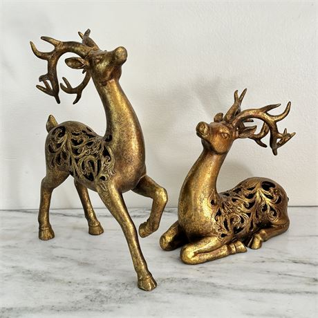 Decorative Gold Reindeer Pair - 11.5"T x 9" (Standing deer)