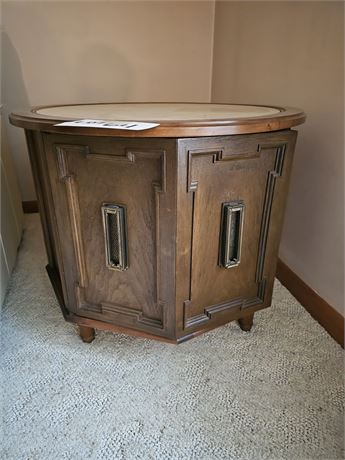 Wood & Marble Top Round End Table