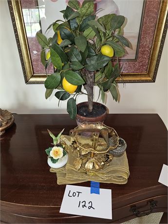 Adorable Faux Lemon Tree / Gold Runner / Bird Figurine & More