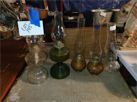 Nice Vintage Oil Lamp Collection:Clear Glass/Amber & Green Glass