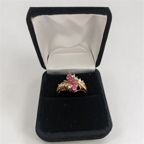 Marquise-Cut Cluster Simulated Pink Ruby & Diamond Cocktail Ring Size 9