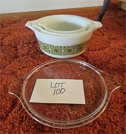 Pyrex Square Verde Floral Avocado Green 2 1/2, 1 1/2 & 1 Qt Bakeware