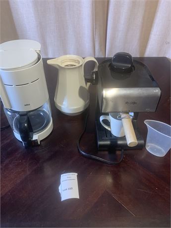 Mr Coffee Mini Espresso Machine and Braun Coffee Pot Lot