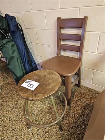 Wood Chair + Metal & Wood Stool