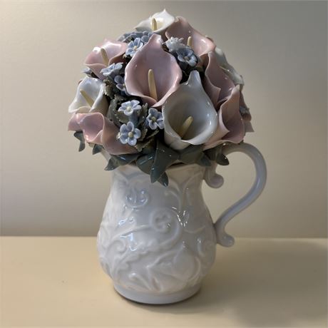 Vintage Cosmos Porcelain Musical Figural Flower Pitcher