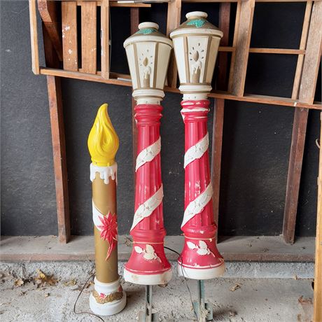 Vintage Blow Mold Lamp Posts and Candle