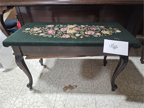 Vintage Needlepoint & Wood Piano Bench