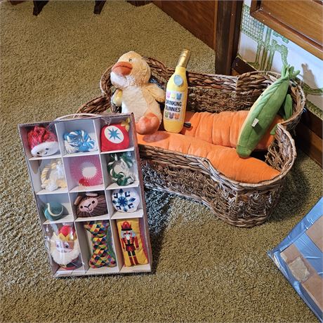 Dog Toys in Decorative Bone Shaped Basket