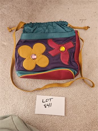 Leather Colorful Patchwork Design Handbag