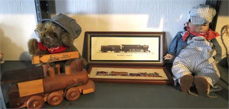 Train Print, Cross Stitch, Doll, Bear with Train Whistle