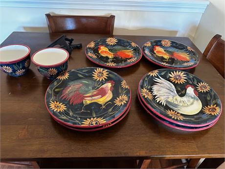 Susan Winget Rooster/hen plates and bowls