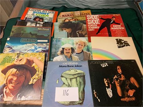 Vinyl Record Albums John Denver, Cat Stevens, Sonny & Cher, Ario Guthrie